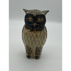 Vintage Ceramic Owl 4.25 in Tall Hand Painted Brown Cream Color Small